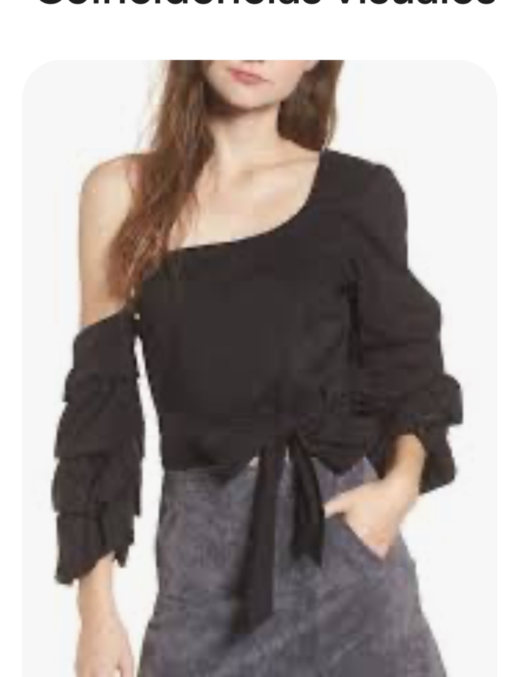 Astr Black One-Shoulder Tie-Front Ruffle Sleeve Top
